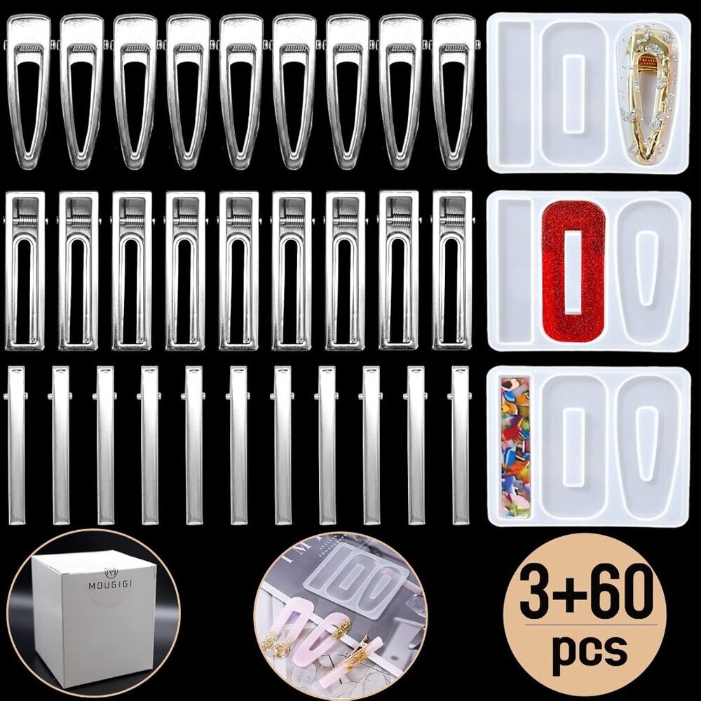 63PCS Resin Molds DIY Hair Clip Jewelry Casting Mold,Resin Hair Clips Mold for H